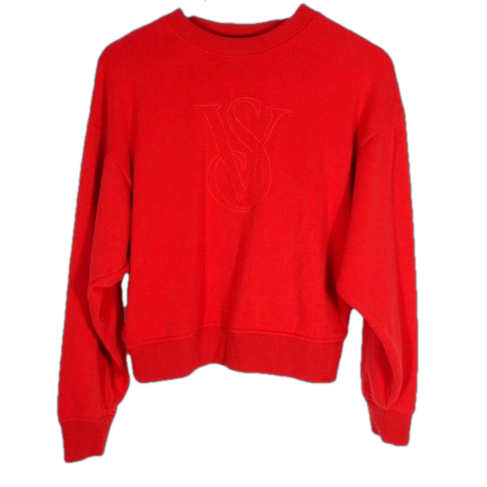 | Victoria's Secret | Red Stretch Fleece Crewneck Pullover Crop Sweater
